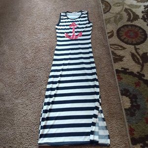 Vogue Fashion Stretchy Sequin Nautical Anchor Striped Maxi Dress Large USA
